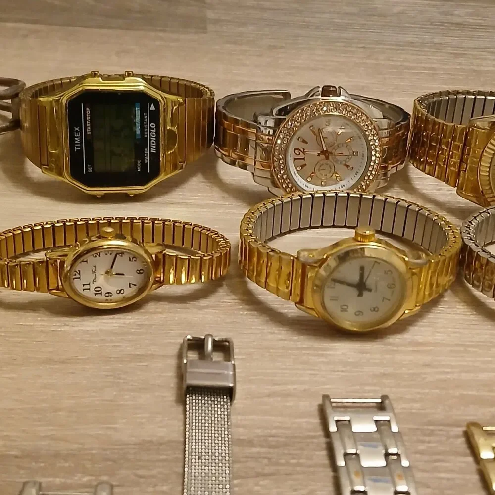 Lot 35+ Watches Parts/Repair ALL Metal Timex Pulsar Fossil DNKY Faded Glory